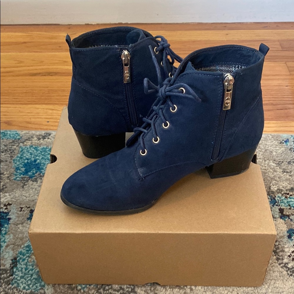 Charter Club Blue Lace Up Boots with Chunky Heel
